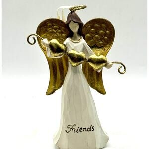 Angel Figurine Friends Gold Wings Hearts Resin Decor Statue Ornament